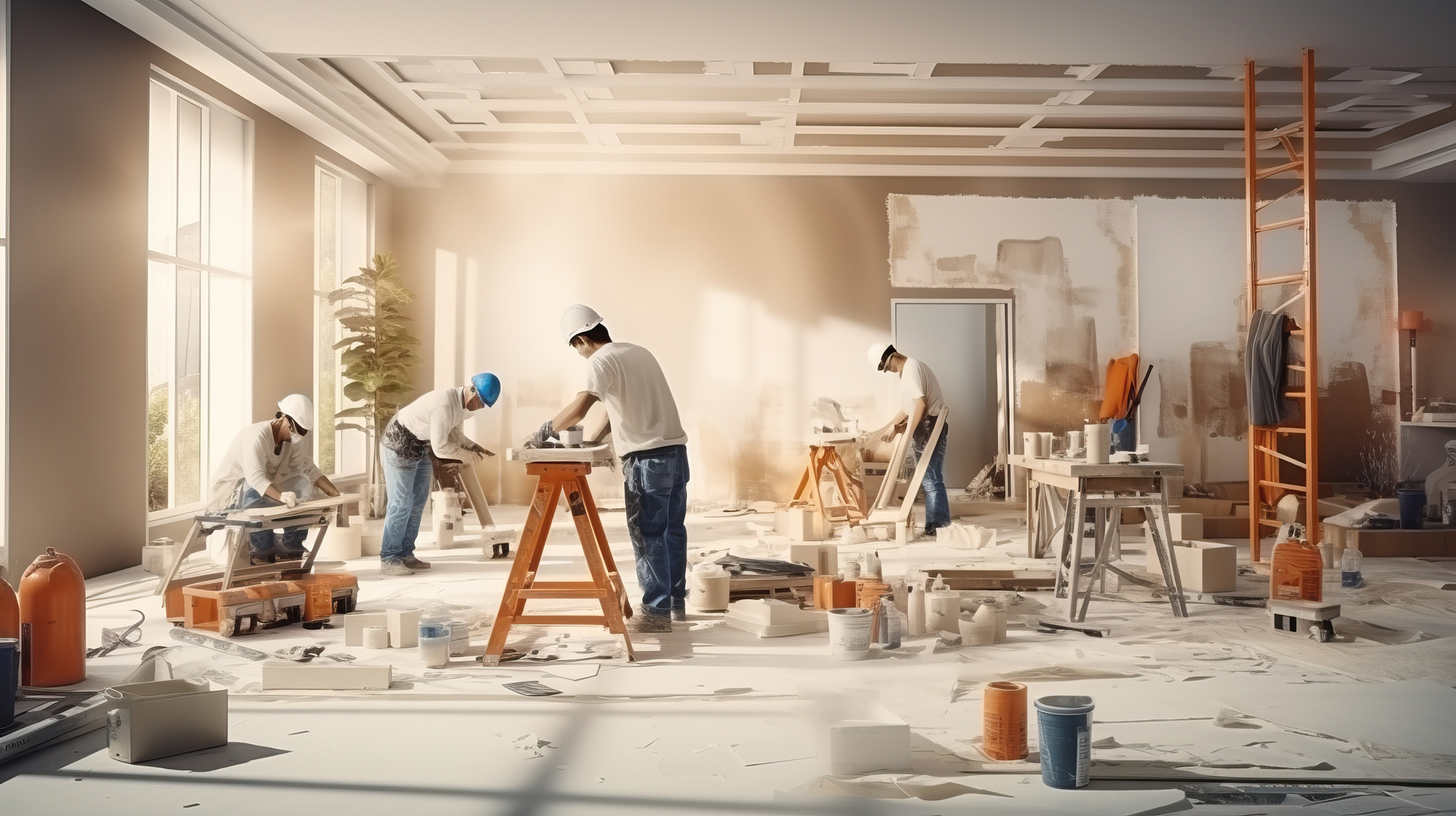 Painting crew working on a house exterior